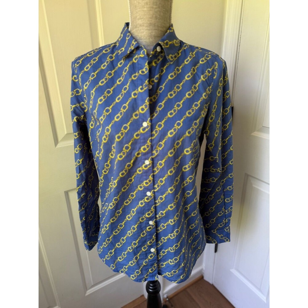 J. McLaughlin Blue Horse Bit Print Button Up Shirt Size Small